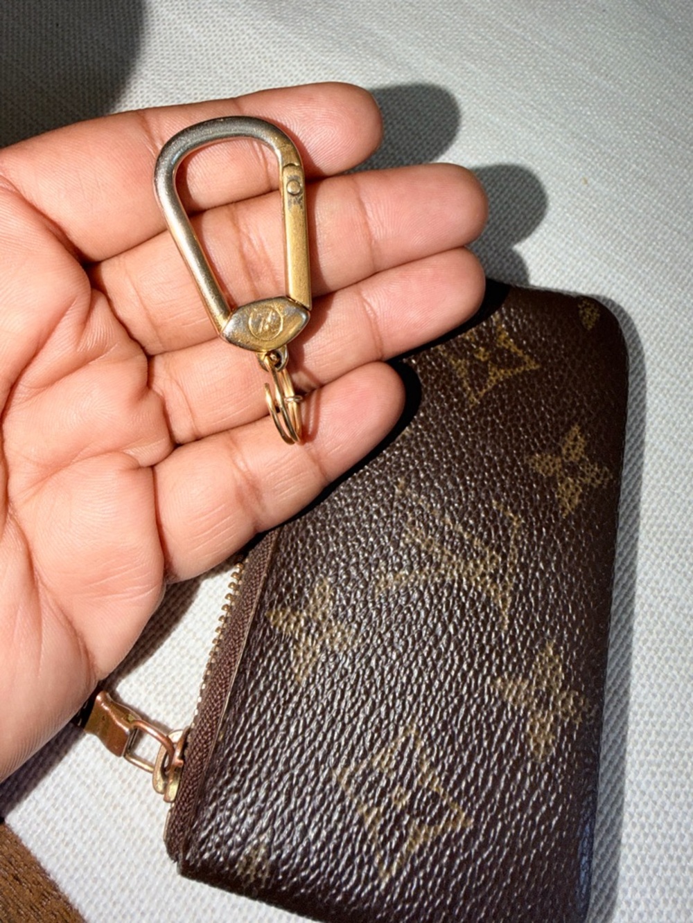 Louis Vuitton Brown Monogram Key Pouch with Gold Hardware